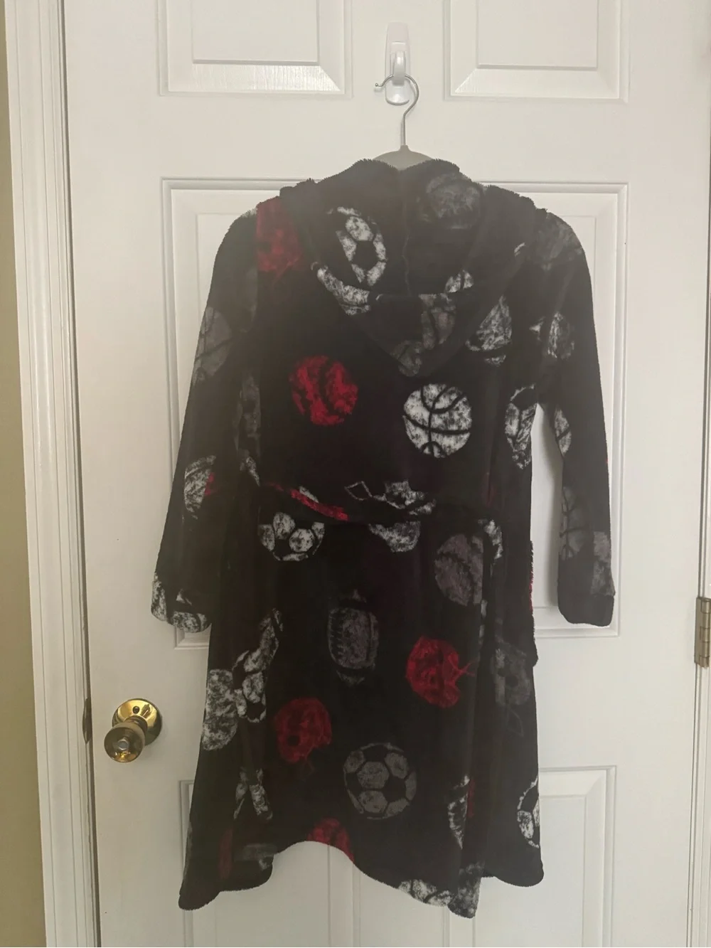 Kids Plush Soccer Robe - Black and Red